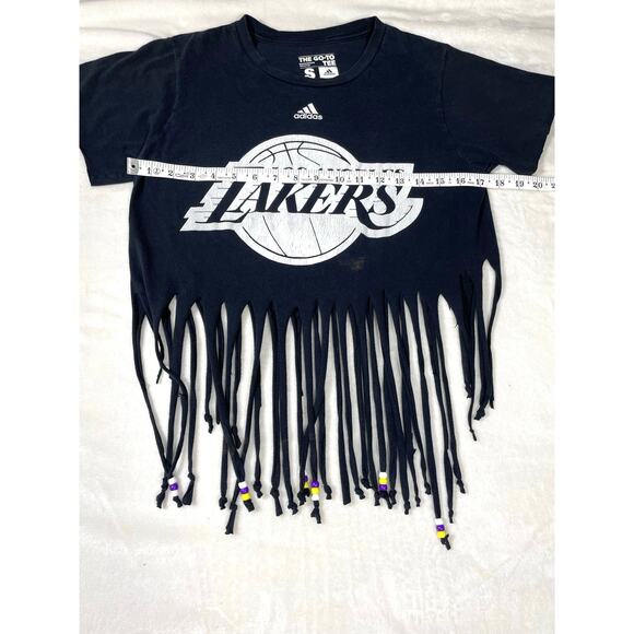 Adidas Lakers Fringe Crop Top DIY Beaded Tee Size Small - Picture 3 of 8